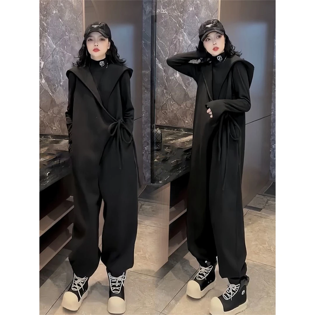 欧货气质女2025春秋连帽防风连体马甲连体女款春秋时尚连体裤子