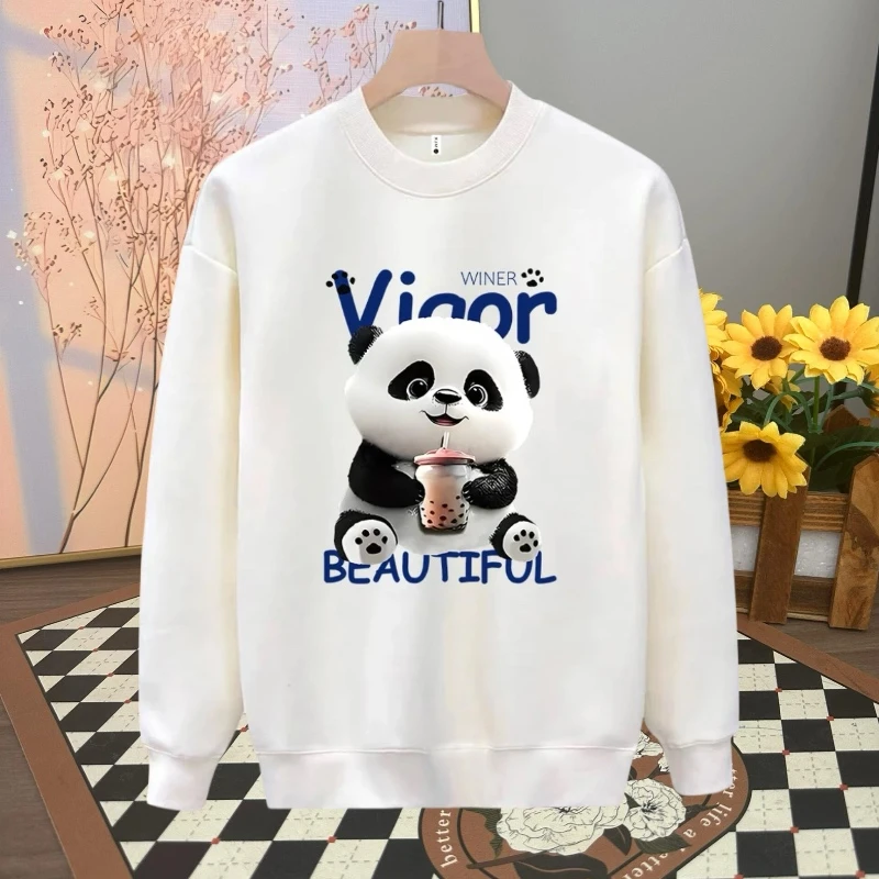 个性痞帅宽松简约百搭长袖春秋卫衣男-奶茶熊猫秋冬休闲圆领加绒