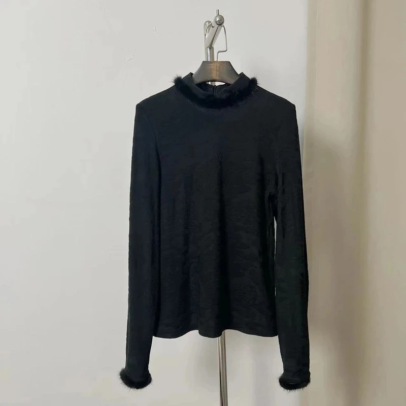 【飞哥女装】美拉德国风内搭拼接水貂磨毛上衣208122