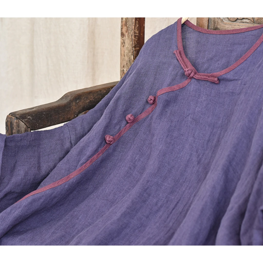 夏款宽松大码斜襟亚麻女衬衫复古盘扣短袖上衣