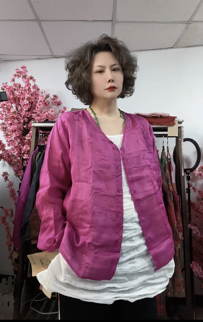 2024新款v领简约风苎麻衬衫 显瘦开衫