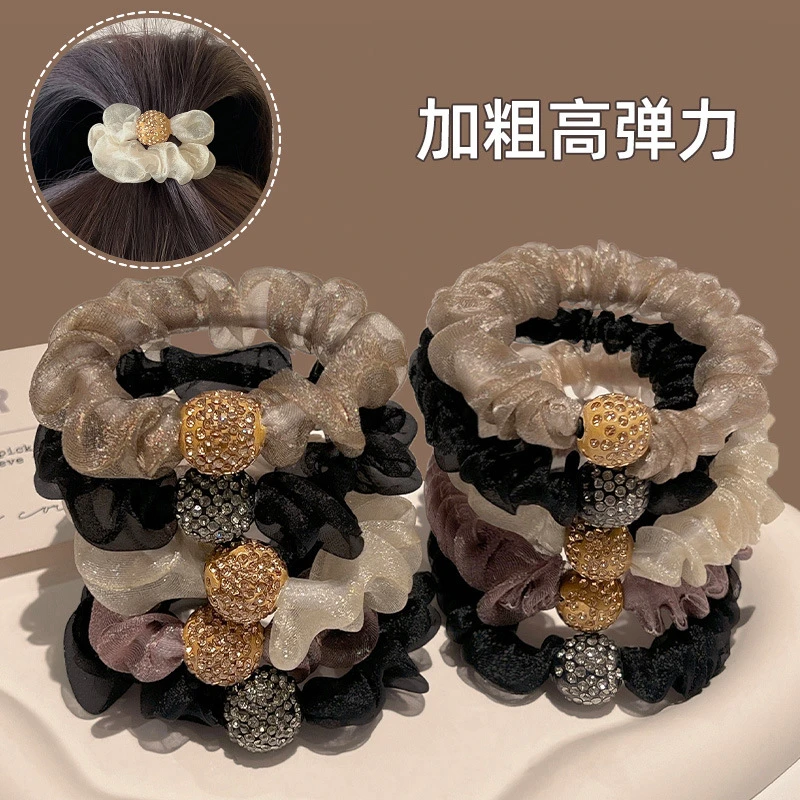 欧美豹纹头绳发圈高级感水钻大肠圈发绳扎头发橡皮筋女发饰