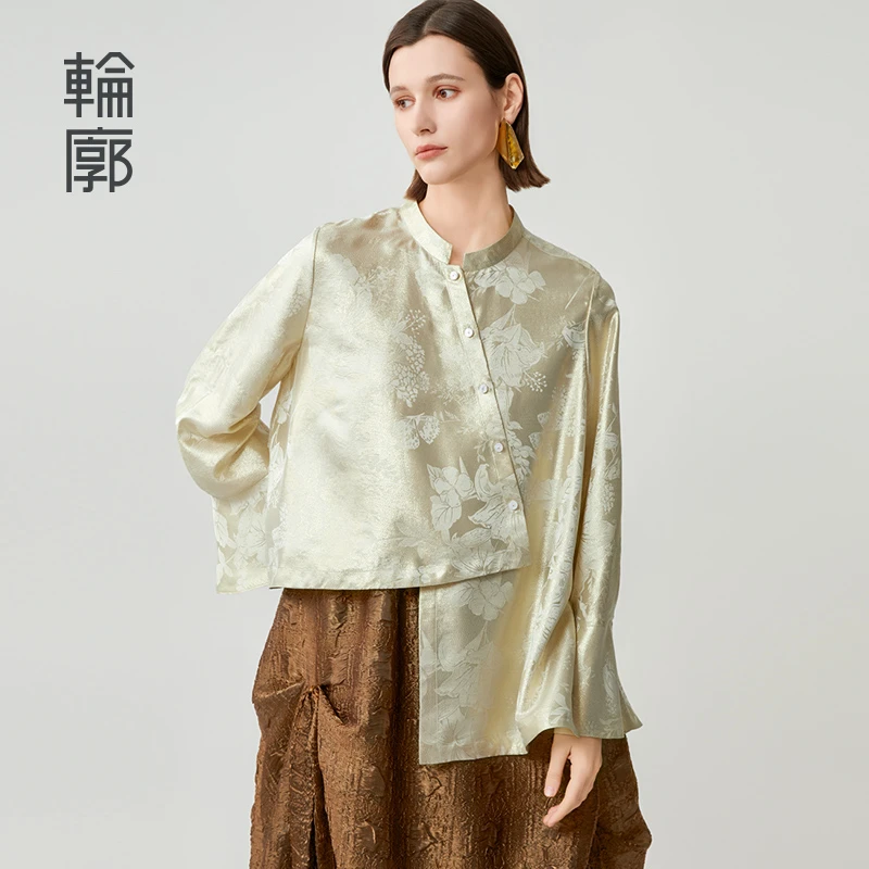 轮廓百事合意提花百搭小衫上衣气质原创设计不对称宽松女L243Y007