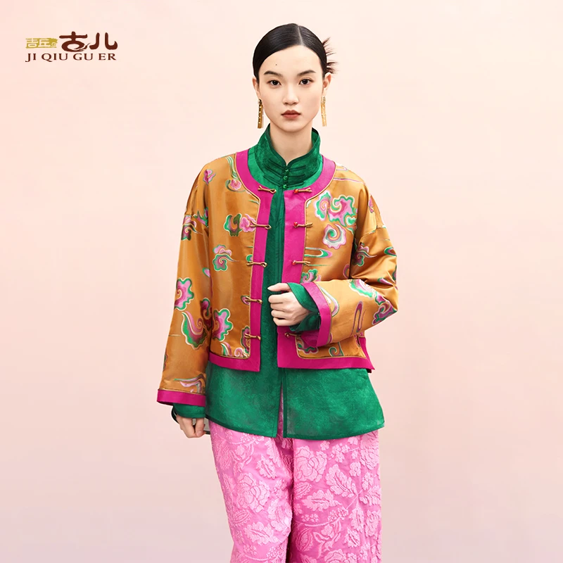 吉丘古儿丝路新中式圆领外套复古时尚百搭提花上衣外衣G243Y050