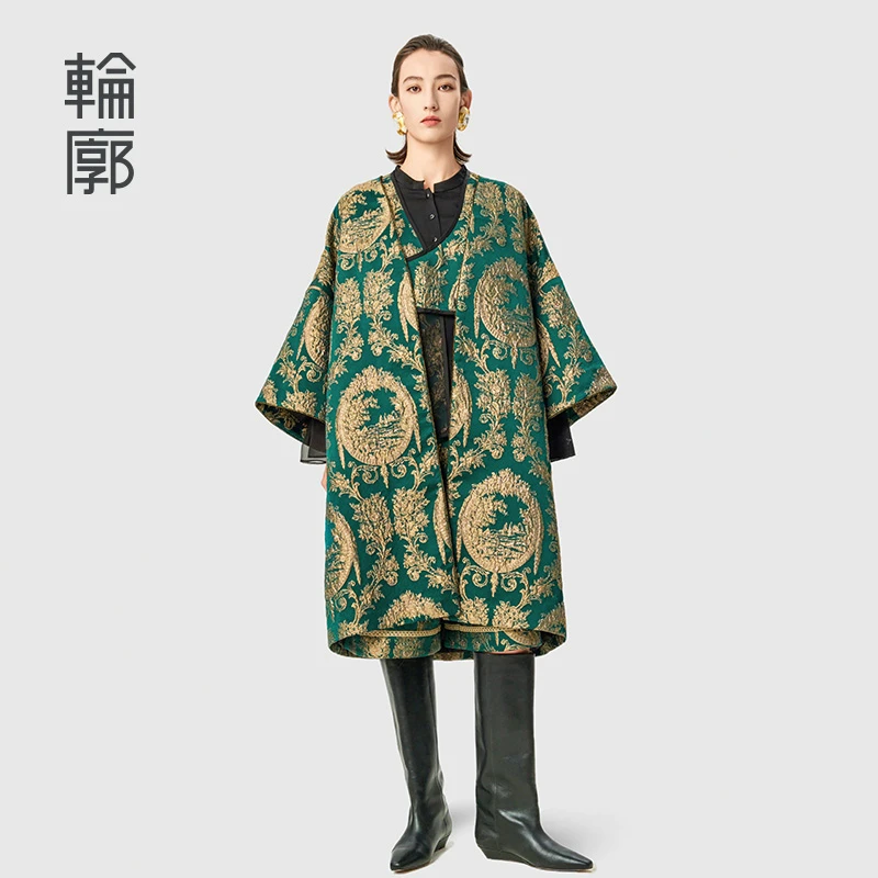 轮廓荒诞之诗大气提花外套L241Y013新中式时尚百搭气质中长外衣