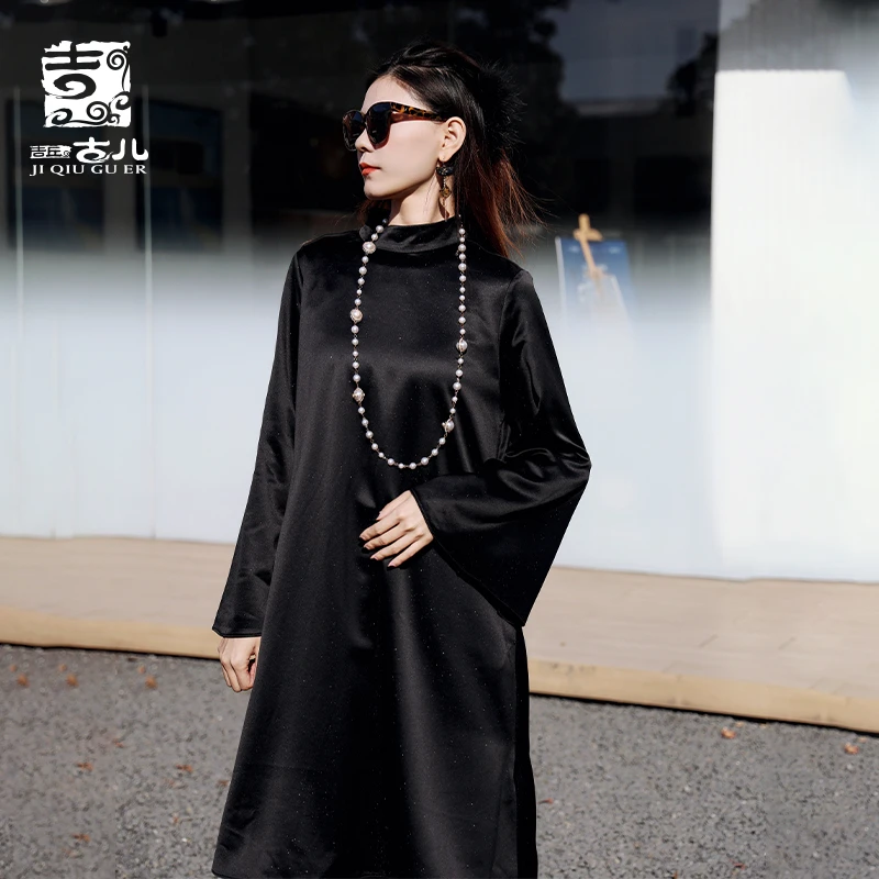 吉丘古儿简约半高领连衣裙千金清冷感贵系衣服打底长裙G233Y108