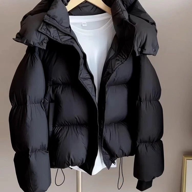 加厚棉服女短款2024新款反季连帽加厚棉衣面包服外套宽松冬季棉袄