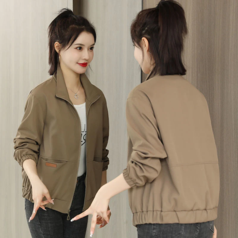 外套女春装2023新直筒休闲二八月小个子女士洋气立领短款双层外套