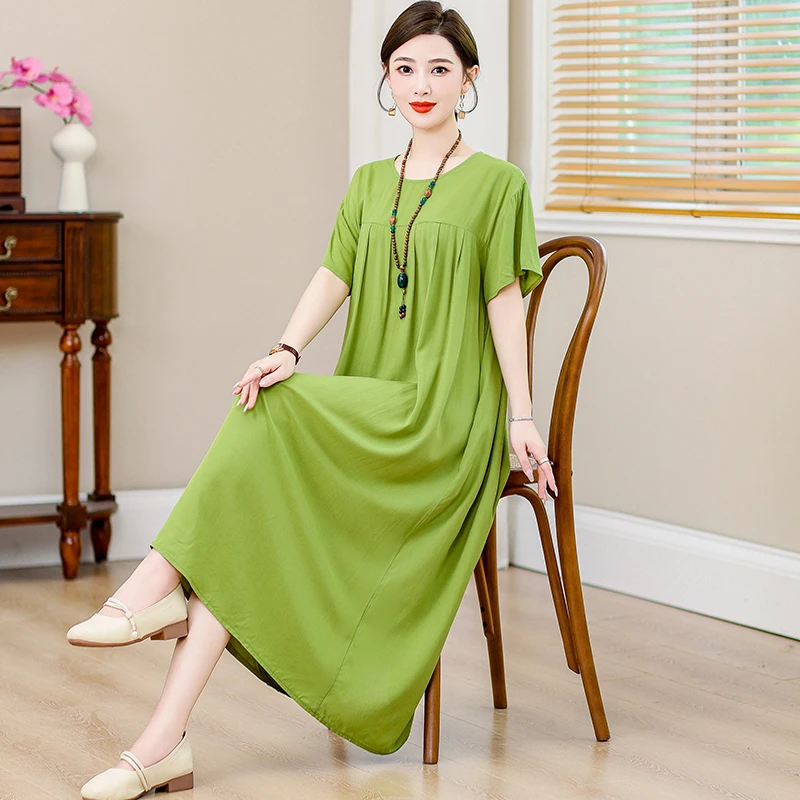 夏季中老年女士棉绸睡裙加肥加大码宽松妈妈休闲短袖居家服连衣裙