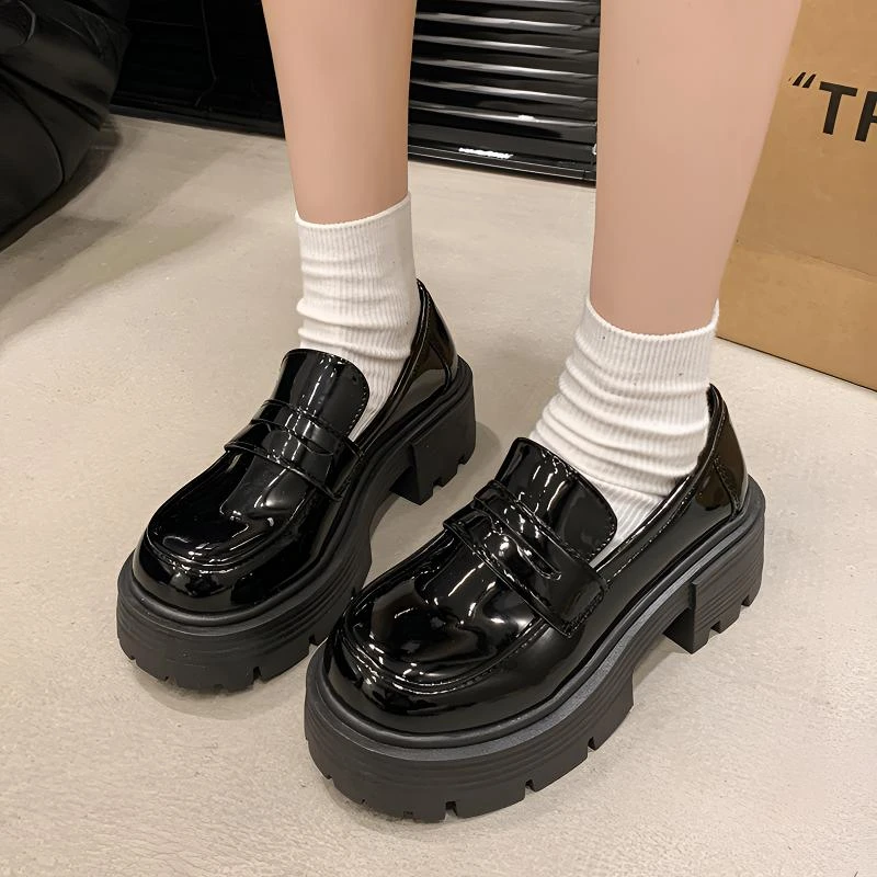 法式英伦风厚底小皮鞋2025春秋新款懒人一脚蹬乐福鞋女增高学院风