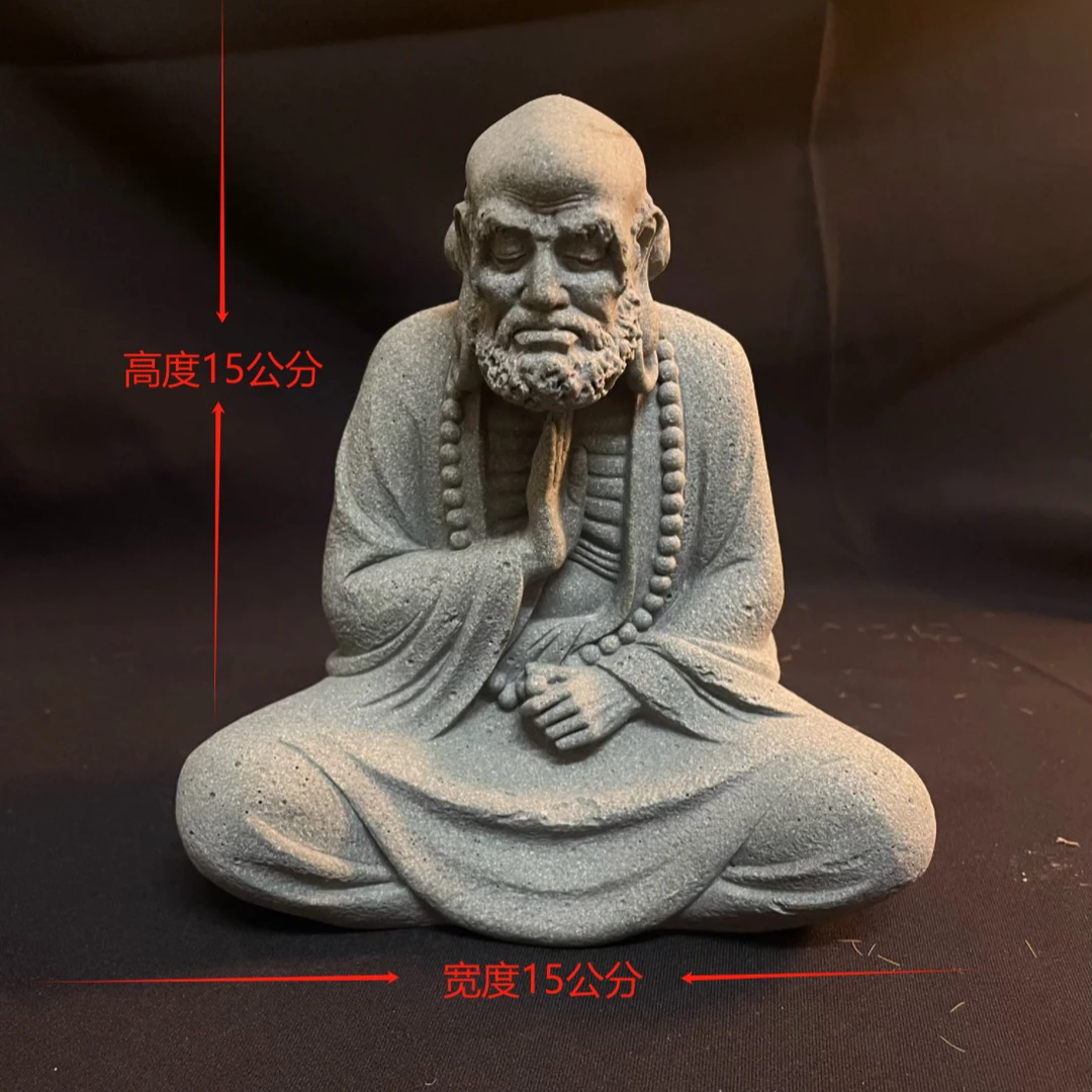 创意达摩青砂石手工陶瓷茶桌佛像摆件新中式摆件鱼缸造景家居饰品