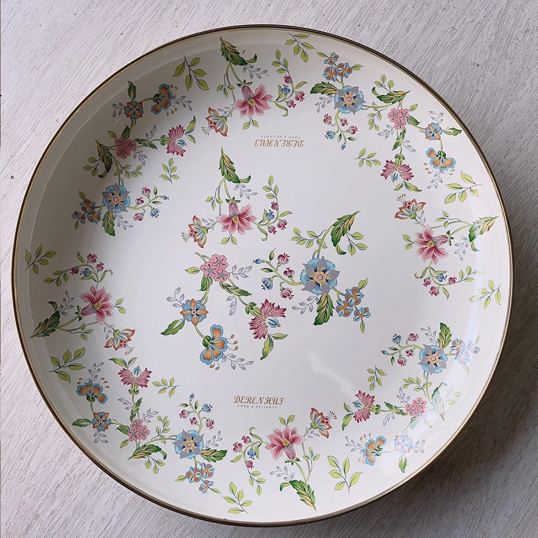 30cm盘子紫罗兰老式搪瓷盆食品级加厚家用怀旧复古盘子碟