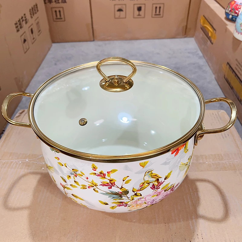 【MY】26厘米花鸟汤锅搪瓷珐琅汤锅加厚炖锅煮食平底锅电磁炉煤气