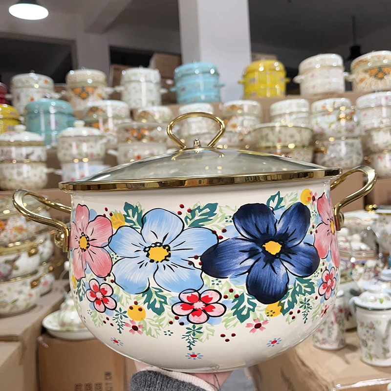 26cm千娇汤锅搪瓷珐琅搪瓷汤锅双耳加厚炖锅煮食平底锅电磁炉煤气