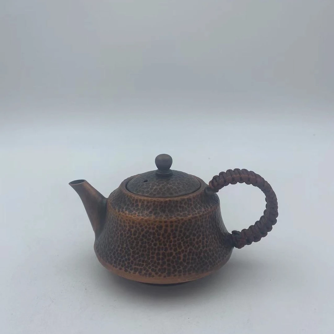 240毫升纯紫铜泡茶壶可用煮茶壶纯手工绿色锤纹壶煮水纯铜