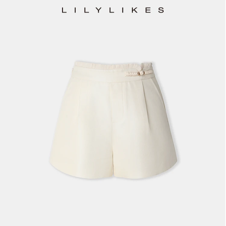 【Lilylikes】“温婉国风裤”新中式腰袢拼接花边缎 国风盘扣短裤