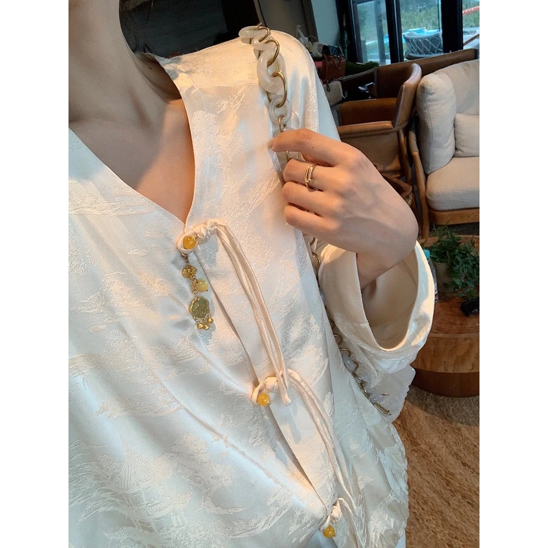 【LILYLIKES】簪龍晓梦 100人丝重磅高级印花国风盘扣衬衫