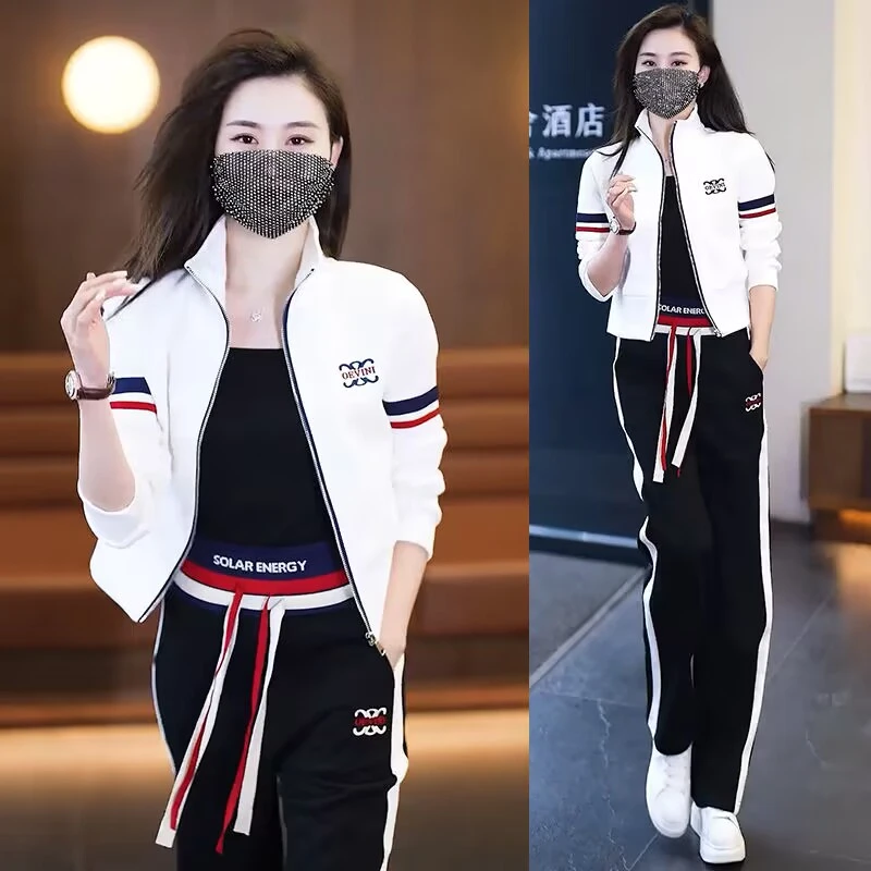 时尚休闲运动套装女2023春秋新款洋气百搭显瘦立领开衫卫衣两件套