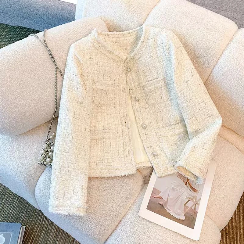 （01-60）小香风短款粗花呢外套女秋冬装高级感气质长袖上衣