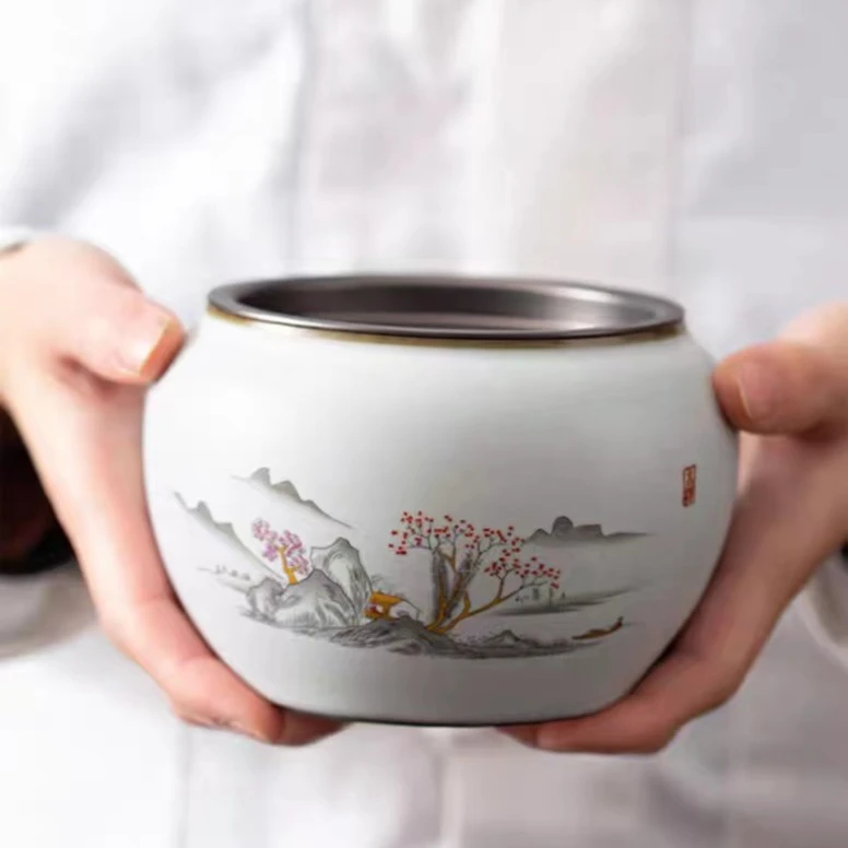 汝窑建水茶渣缸铁胎水盂废水桶功夫茶具家用茶道配件茶洗茶桶壶承