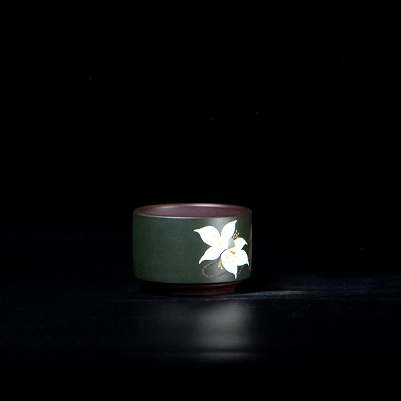 阎记抟砂 粉浆 玉柱杯 泥绘莲花 DMW 原矿宜兴紫砂 S93 13 155