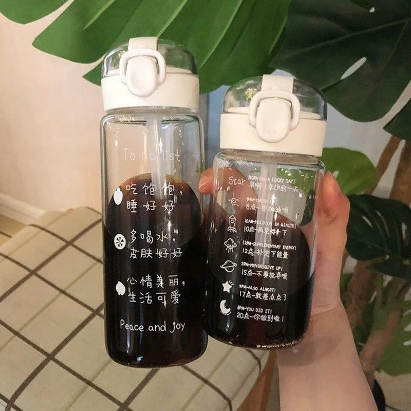 韩版简约学生吸管玻璃杯耐高温防爆便携网红杯子潮流大容量水杯