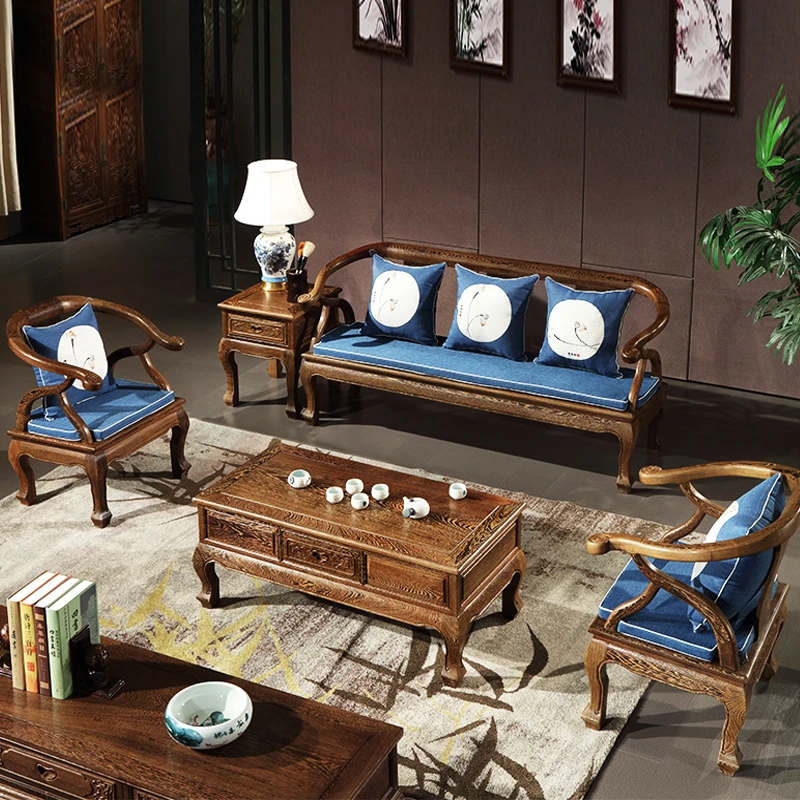 鸡翅木小牛角沙发113五件套组合红木沙发茶几角几客厅家具