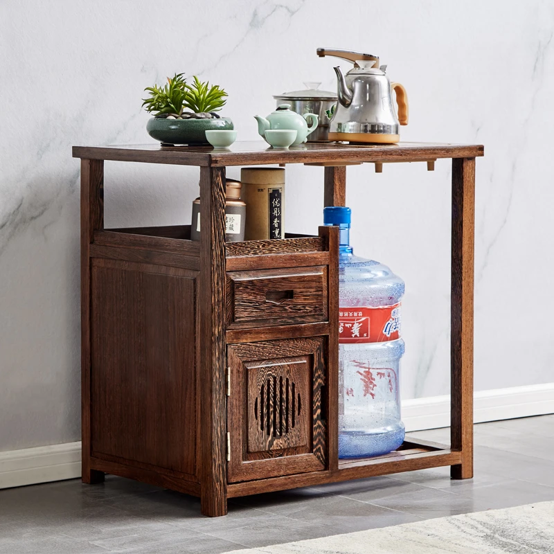 鸡翅木新中式单抽单门茶水柜红木茶桌边柜茶叶储物架收纳边柜