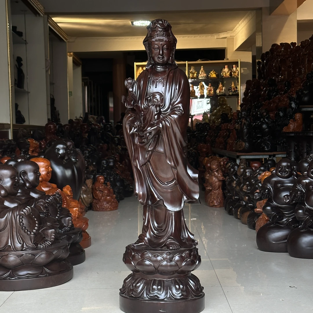 黑檀滴水观音红木工艺品摆件实木家居装饰1米