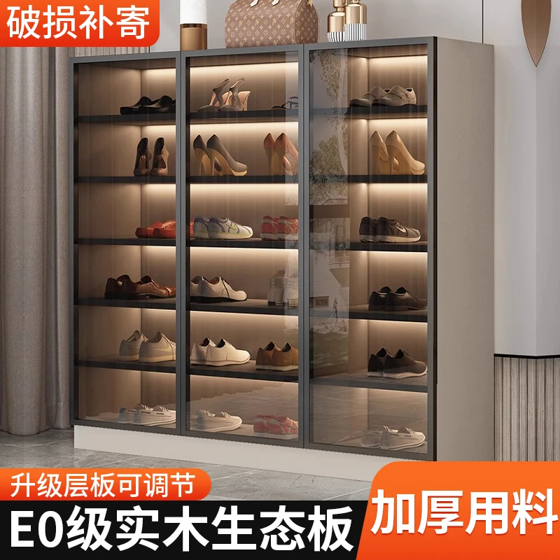 实木鞋柜家用门口室内大容量玻璃门储物柜轻奢2024新款入户玄关柜