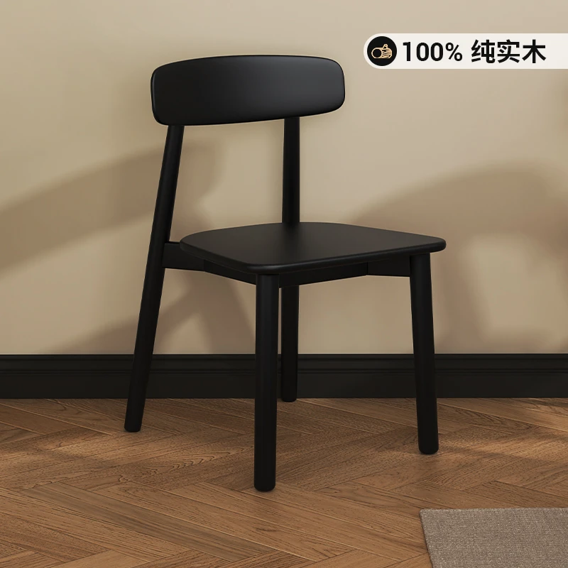 实木餐椅黑色家用简约餐厅高靠背椅客厅复古书桌椅化妆椅休闲椅子