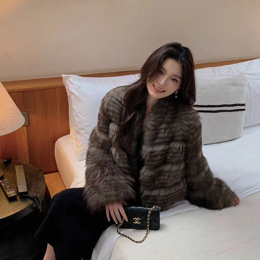 【安卡家】2024【迷雾森林】贝贝狐晕染狐狸毛车条外套