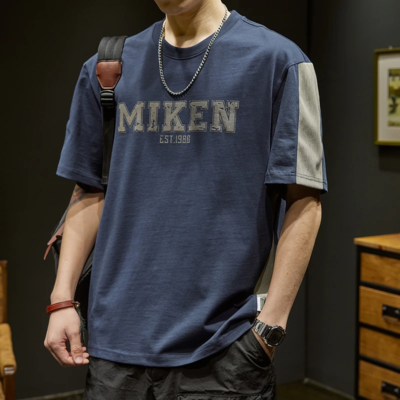 LEIGHZ/雷茨美式高街短袖T恤男夏季宽松潮牌撞色拼接体恤休闲百搭