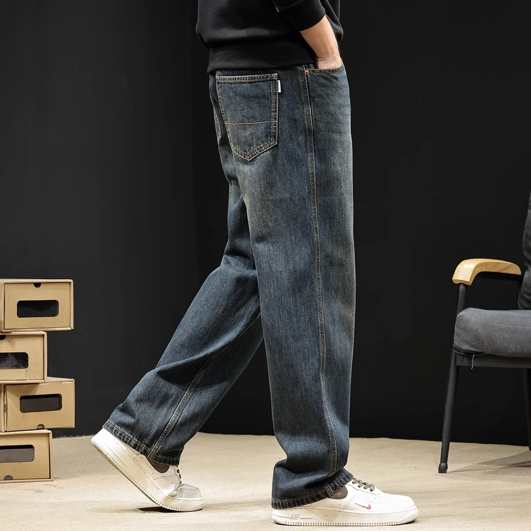 LEIGHZ/雷茨美式复古直筒牛仔裤男秋季新款宽松裤子男士大码男裤