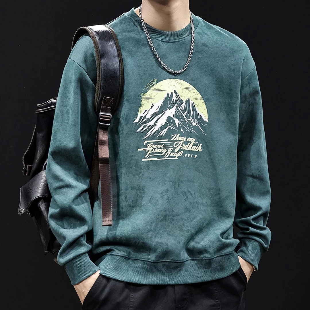 LEIGHZ/雷茨长袖卫衣男士春秋季新款重磅大码潮牌圆领百搭衣服男