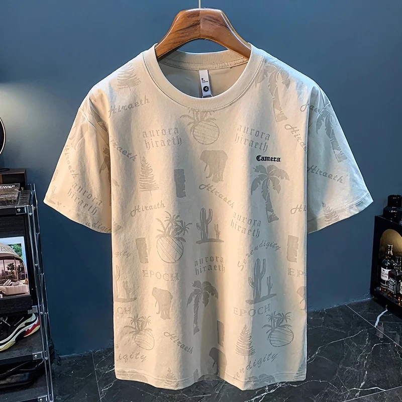 LEIGHZ/雷茨短袖t恤男士夏季薄款宽松衫上衣热带缤纷印花潮流衣服