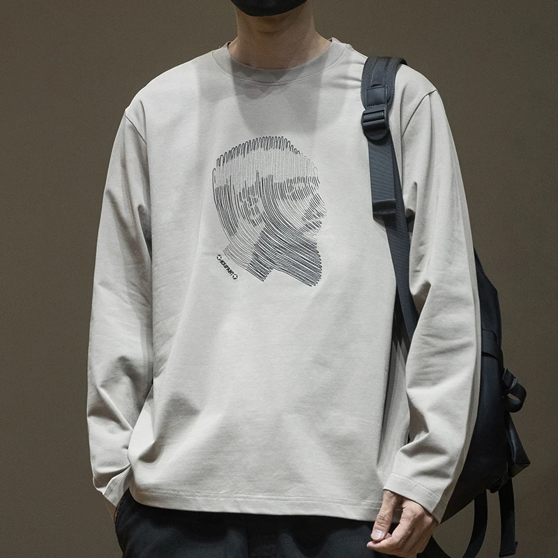 LEIGHZ/雷茨设计感刺绣长袖t恤男士重磅打底衫潮流大码加肥加大潮
