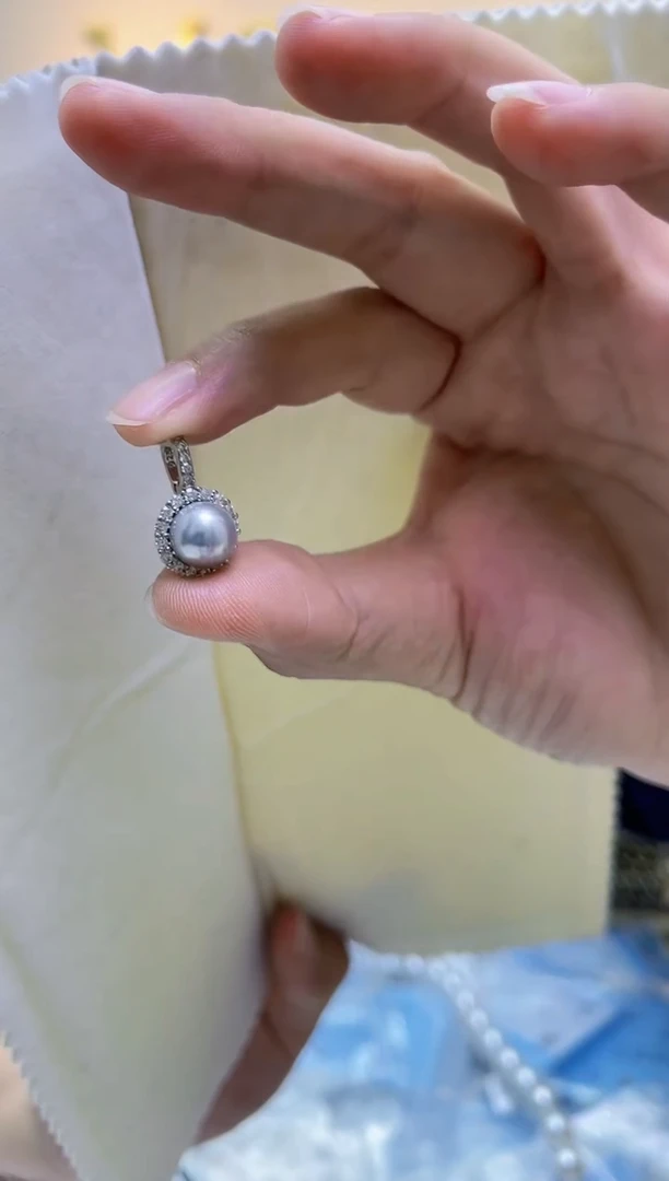 【闪购商品】海水珍珠吊坠(赠链)银S925镶嵌银蓝灰