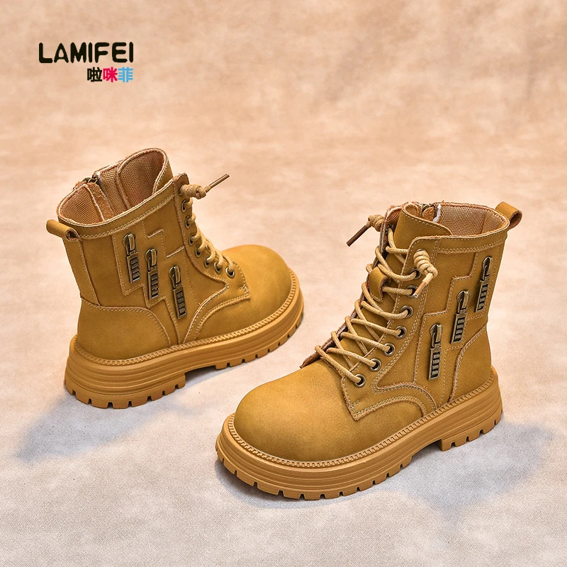 女童马丁靴秋冬加绒短靴男童时尚休闲单靴