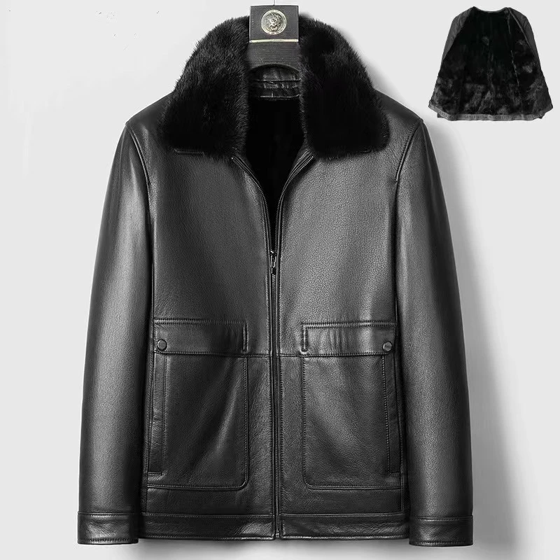 海宁水貂内胆皮衣男真皮山羊皮可拆卸皮草夹克外套
