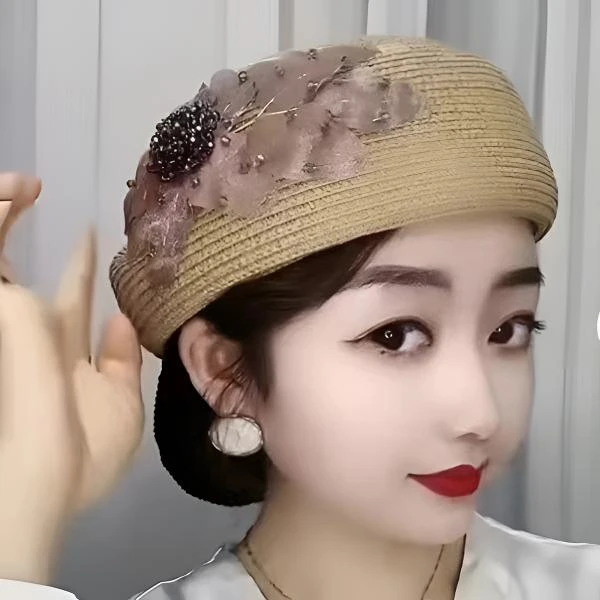 优雅高档贝雷帽草帽气质帽百搭洋气高级贝雷帽子网红黑色女士夏季