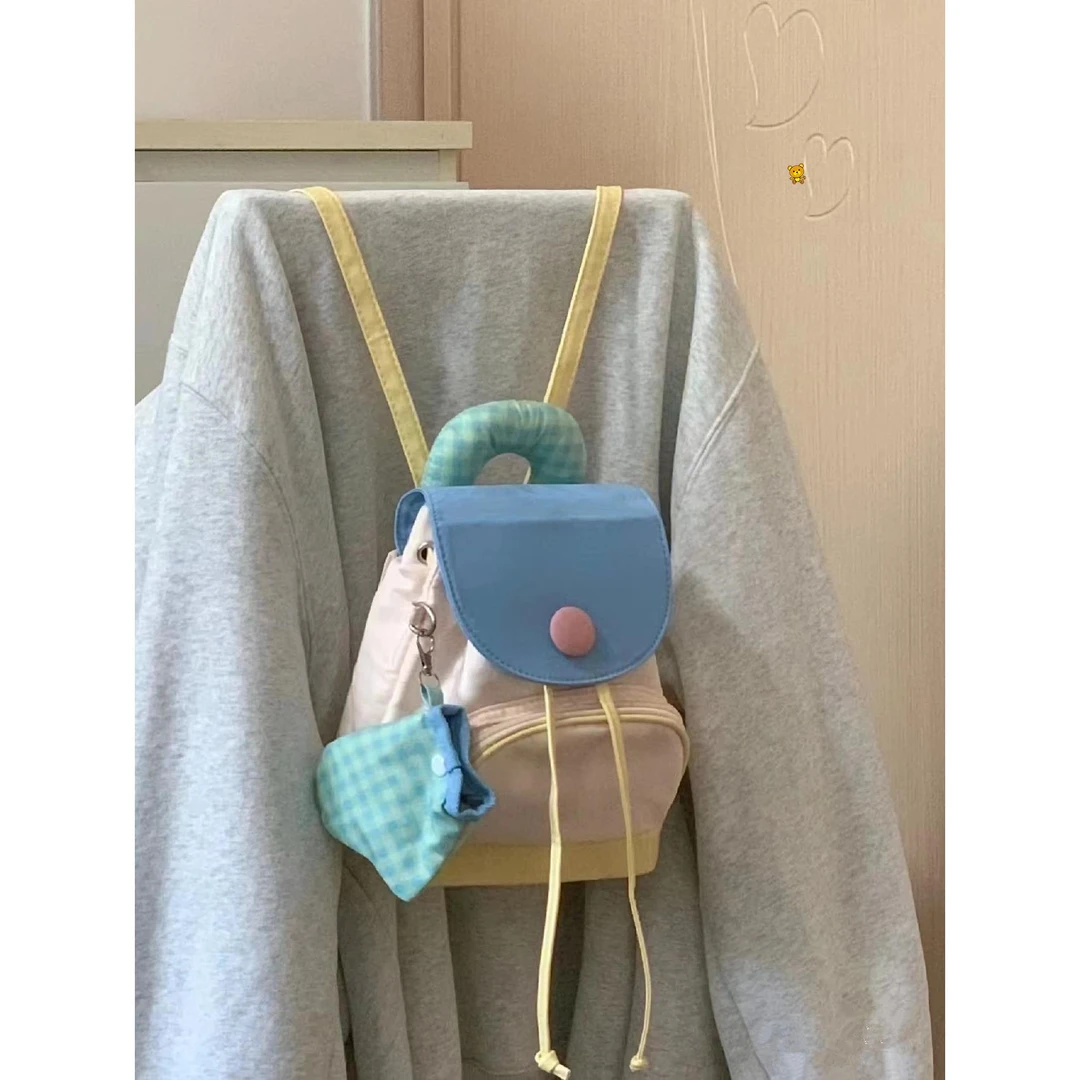 包包女2023新款韩系纽扣背包可爱卡通小书包迷你时尚百搭双肩包