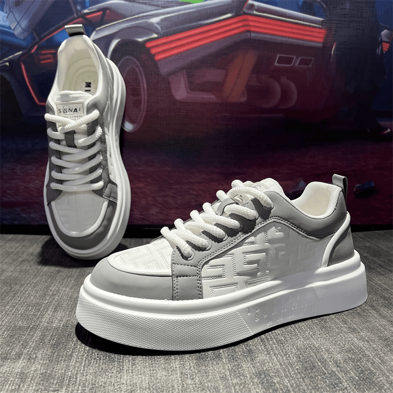 潮牌男鞋2024夏季新款网面透气低帮板鞋厚底增高系带运动休闲鞋男