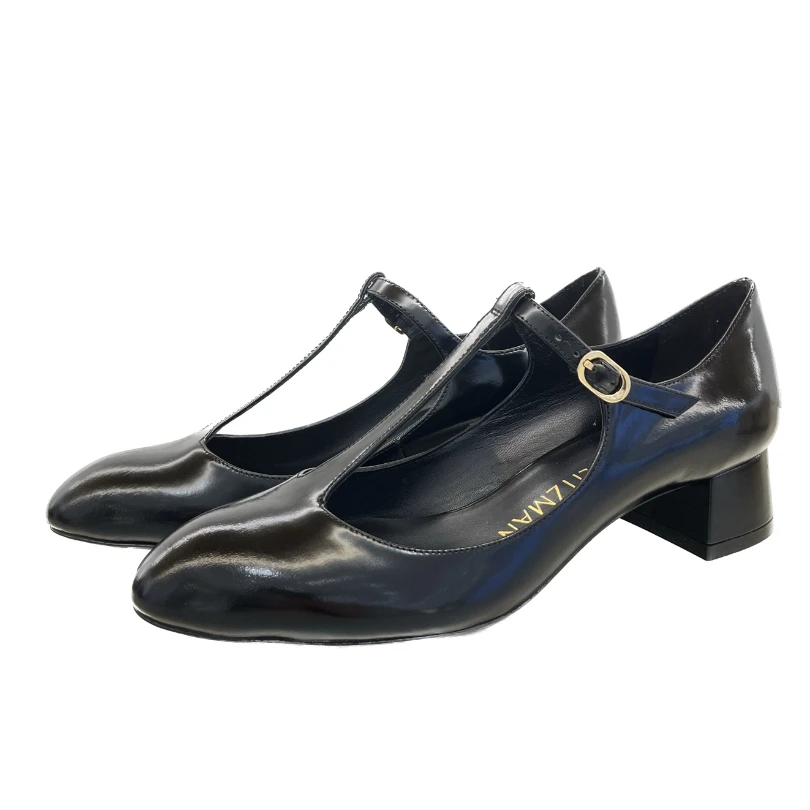 【哈尔滨SW】VIVIENNE T-STRAP PUMP黑抛光牛皮高跟鞋