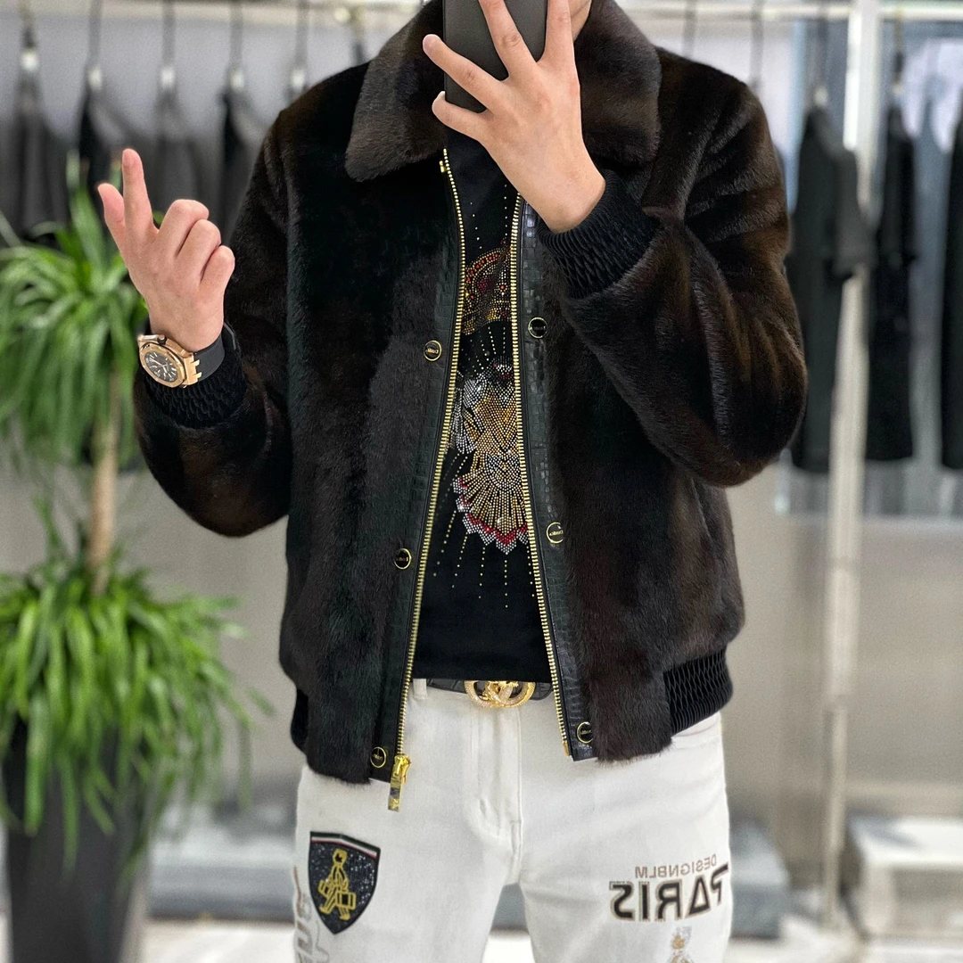 【男狼甄选】男士冬季新款保暖欧货轻奢修身洋气时尚潮流翻领 夹克