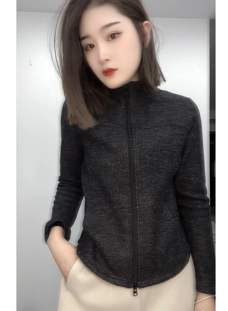 塑形收腰薄绒短款卫衣女秋冬季加绒显高外套开衫内搭打底长袖上衣