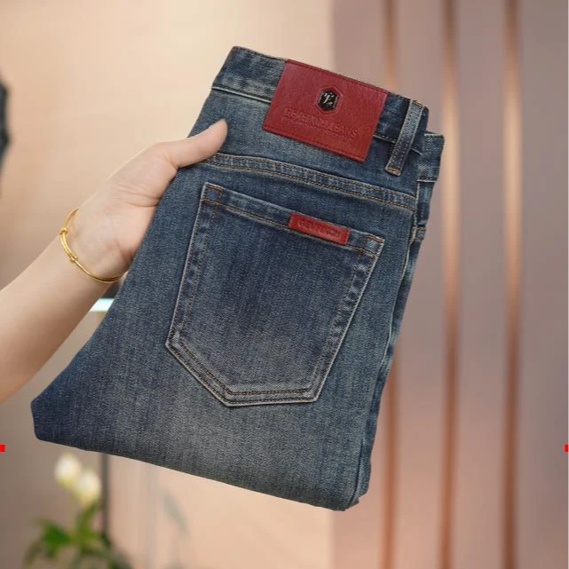 秋冬蓝色男士男式修身小直筒牛仔裤百搭时尚韩版休闲水洗牛仔长裤