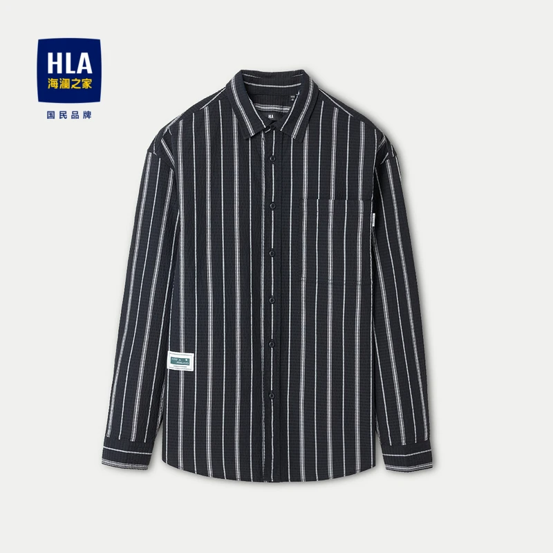 【恩洋专属】HLA/海澜之家含莱赛尔宽松条纹外套款长袖衬衫