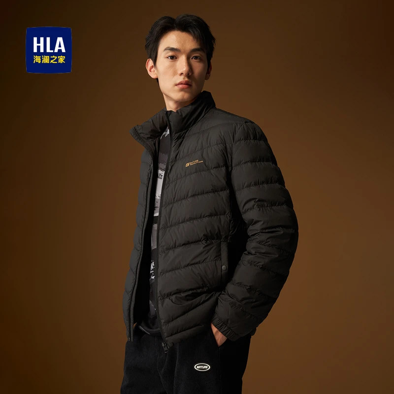 HLA/海澜之家立领休闲净色白鸭绒男士羽绒服