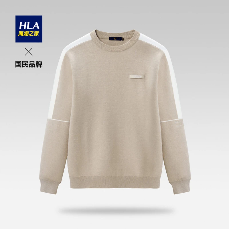 HLA/海澜之家柔软撞色拼接套头圆领长袖针织衫男款保暖2024爆款